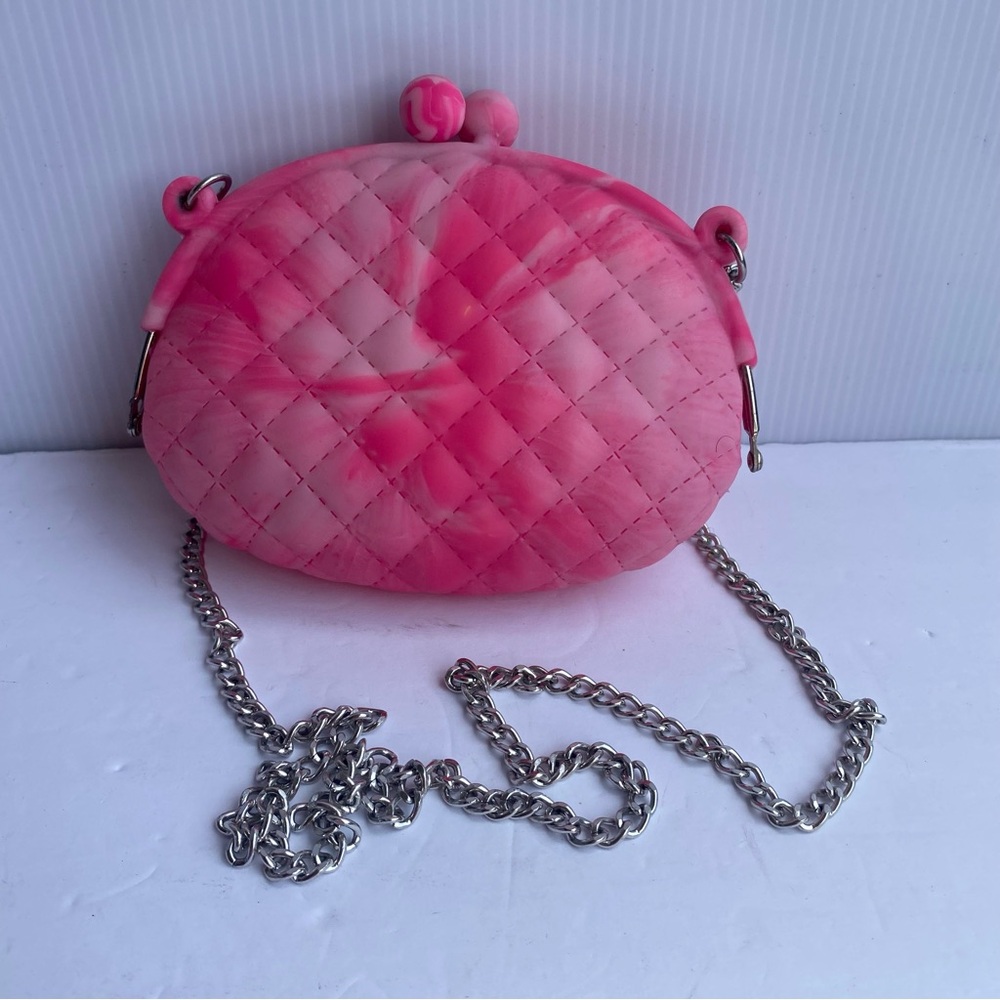 Silicone Quilted Bag pink kids marbled kiss lock clamshell purse crossbody chain